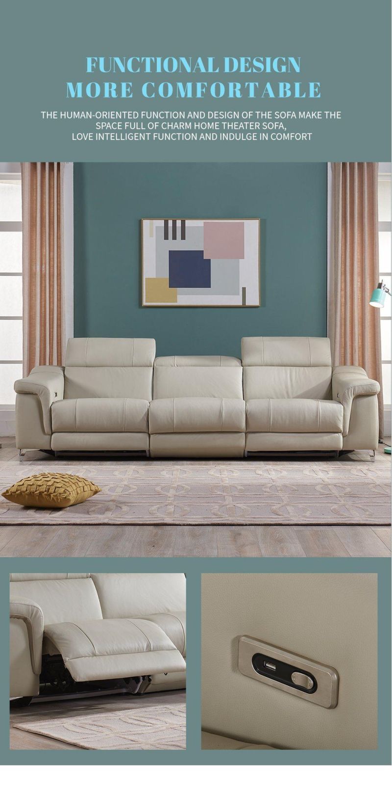 Modern Simple Living Room Small Family Cloth Art Electric Functional Sofa Combination Sofa