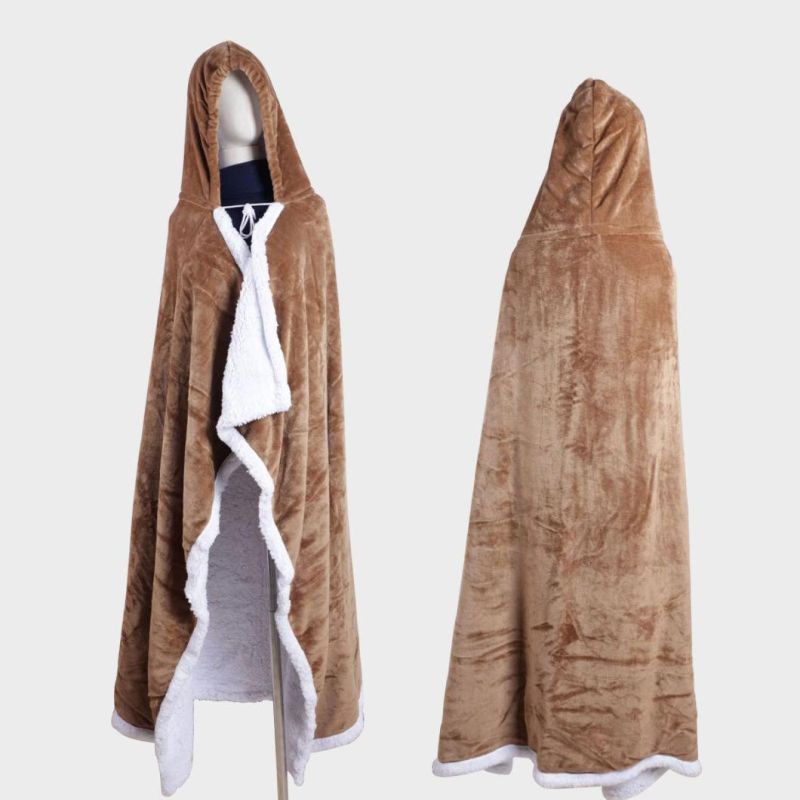 100% Polyester Velvet Flannel Sherpa Throw Bed Sofa Knit Blanket Hoodie Blanket Fuzzy Blanket Wearable Cloak Blanket