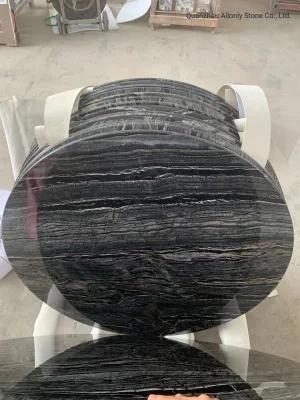 Oval Round Black Wooden Marble Table Top for Coffee Shop and Dining Room