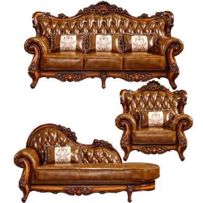 Antique Luxury Sofa Set with Chaise Lounge and Marble Table in Optional Furniture Color and Sofas Seat