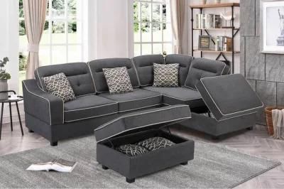 Fabric Sectional Sofa with Reversible Chaise and Storage Ottoman