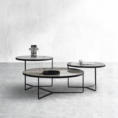a Round Coffee Table Mached All Sofas with Metal Leg Wood Marble Ceramic Top