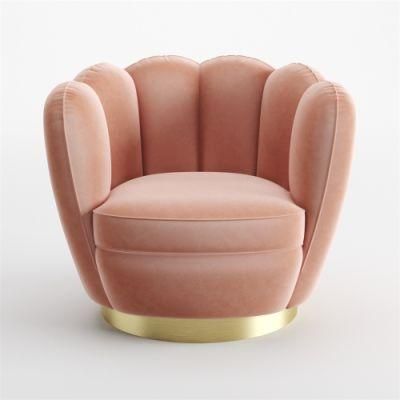 Nordic Style Comfortable Gold Legs Pink Velvet Shell Shaped Armchair Cafe Sofa Chair