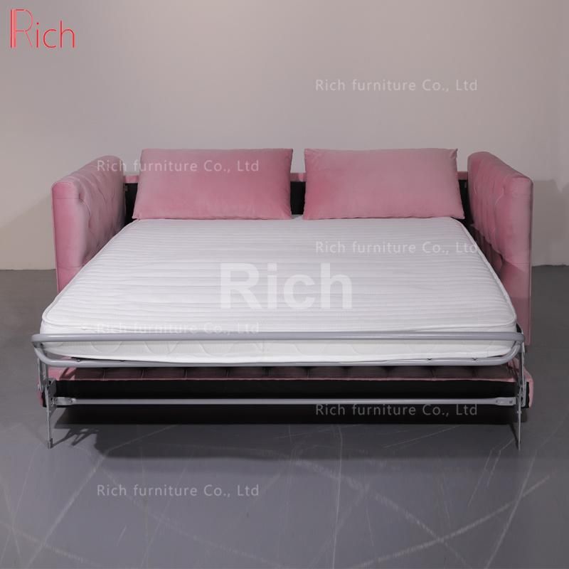 Modern Bedroom & Living-Room Wood Frame Pink Fabric Velvet Sofa Bed