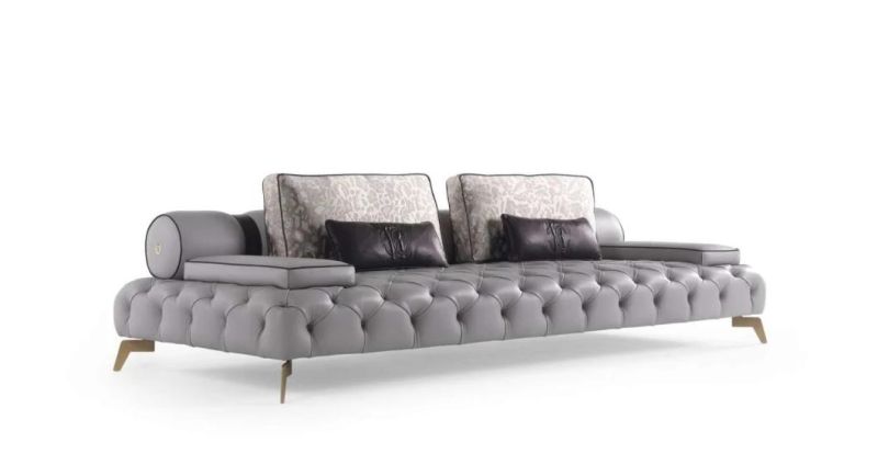 American Luxury Leather Technology Cloth Button Sofa Sectional Villa Apartment Home Furniture Living Room Chesterfield Sofa