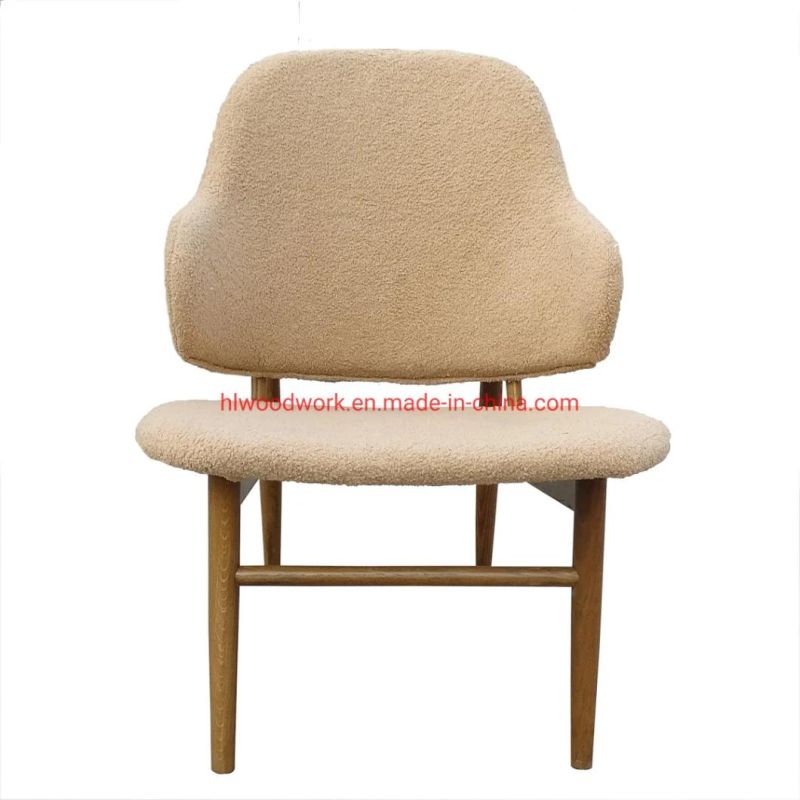 Magnate Chair Beige Teddy Velvet Oak Wood Frame Brown Dining Chair Wooden Chair Lounge Sofa Coffee Shope Arm Chair Living Room Sofa