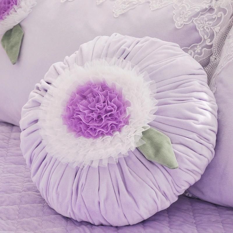 Traditional Old-Fashioned Classic Flower Printing Pillow Printed Lace Round Shape Cushion