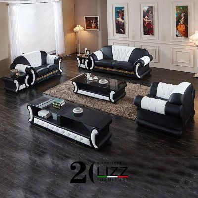 High-End Luxury Modern Home Living Room Furniture Wooden Sofa Set Tufted Chesterfield with Grain Leather