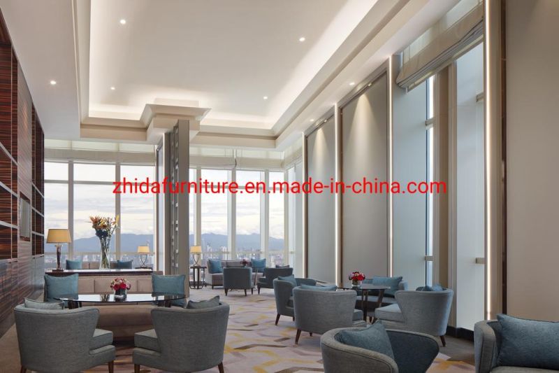 Zhida Customized New Design Solid Wooden Luxury Hotel Lobby Furniture Reception Public Area Leisure Chair Sofa