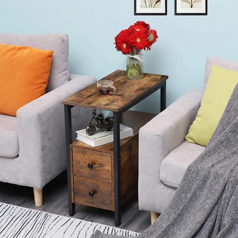Sofa Side Table with Double Drawer