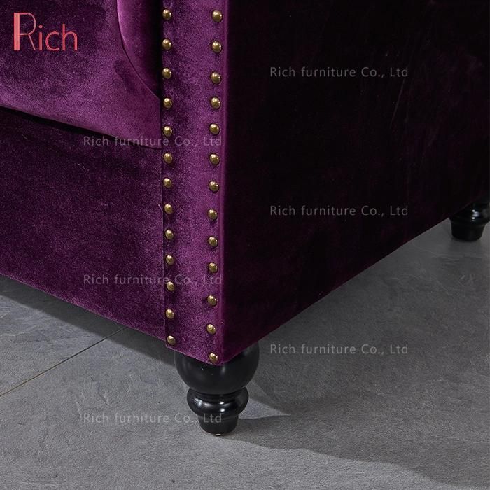 Living Room Furniture Velvet Chesterfield Sofa Couch Set with Buttons