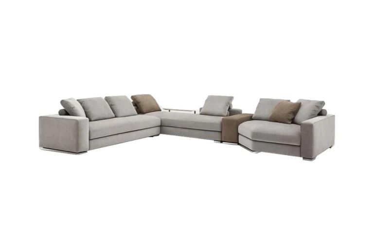 Italian Modern High Quality Solid Wood Stainless Steel High Foam with Fabric Living Room Sofa Ls12 Combination