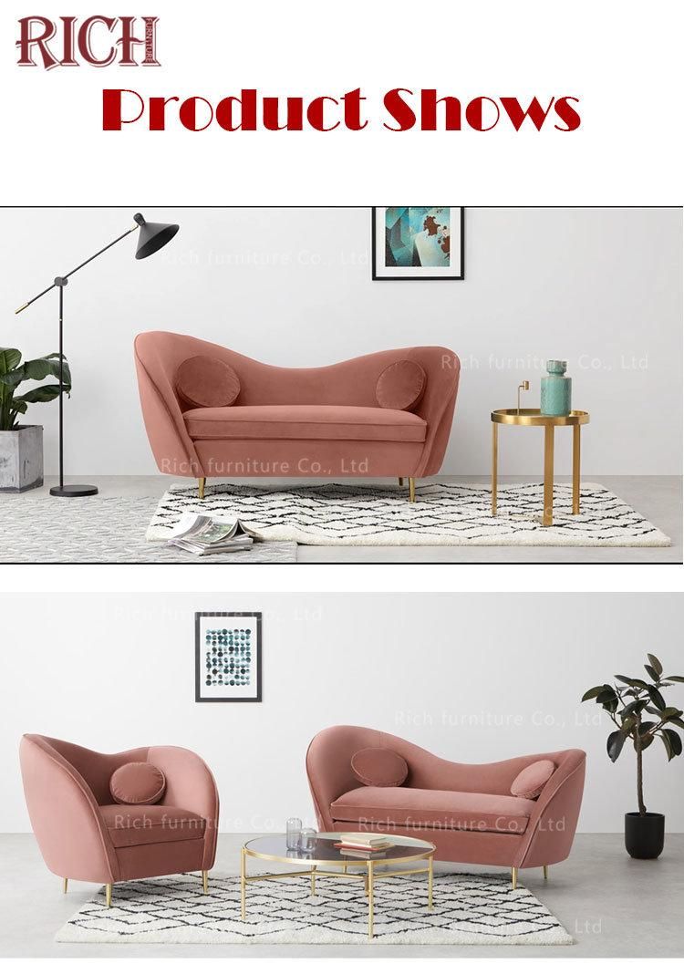 Curve Back Upholstered Couch Pink Velvet Loveseat Sofa