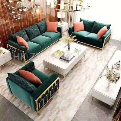 Light Luxury Fabric Sofa Small Family Living Room Furniture Complete Set Furniture Postmodern American Style Three-Person Stainless Steel Sofa