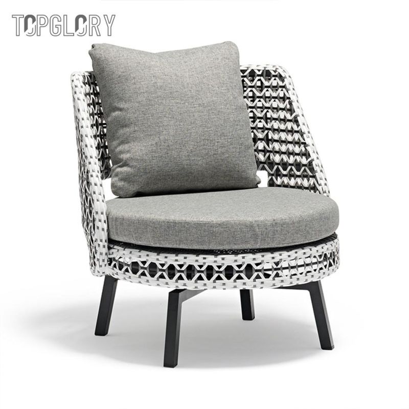 Modern New Design Home Garden Patio Black and White PE Rattan Weaving Outdoor Polyester Cloth Sofa Set