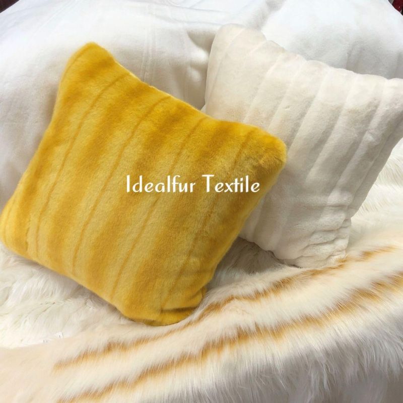 Yellow Strip Printing Soft Faux Fur Pillow/Fur Cushion Cover