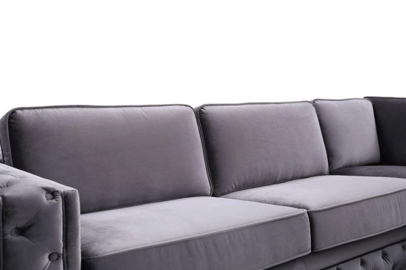 Divani Casa Jean Modern Grey Velvet Sectional Sofa Luxury Living Room Armrest Sectional Sofas