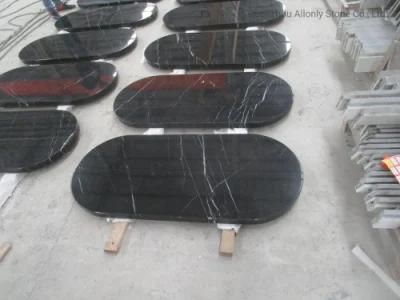 China Cheap Black Marquina Marble Table Top with Stone Base