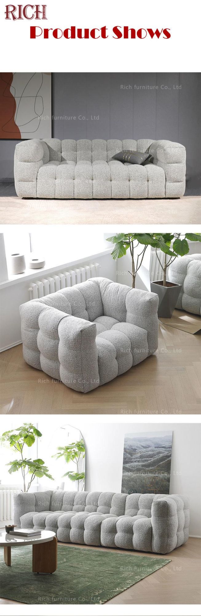 Home Modern Leisure Fabric Sofa Single Seat Grey Boucle Sofa for Living Room