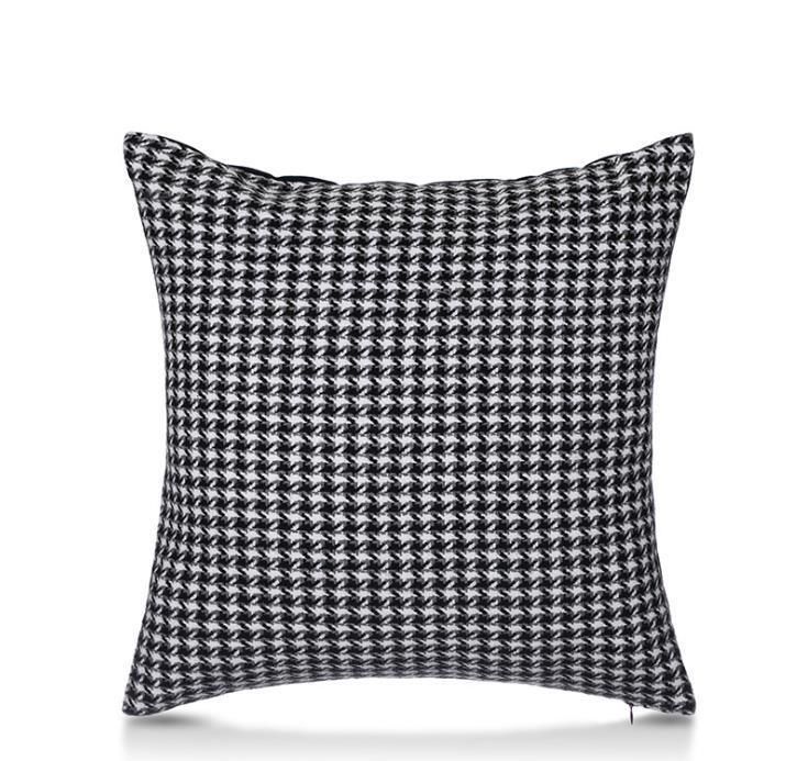 Houndstooth PU Splicing Joining Pillowcase Cushion Cover for Living Room Model Room Sofa Car