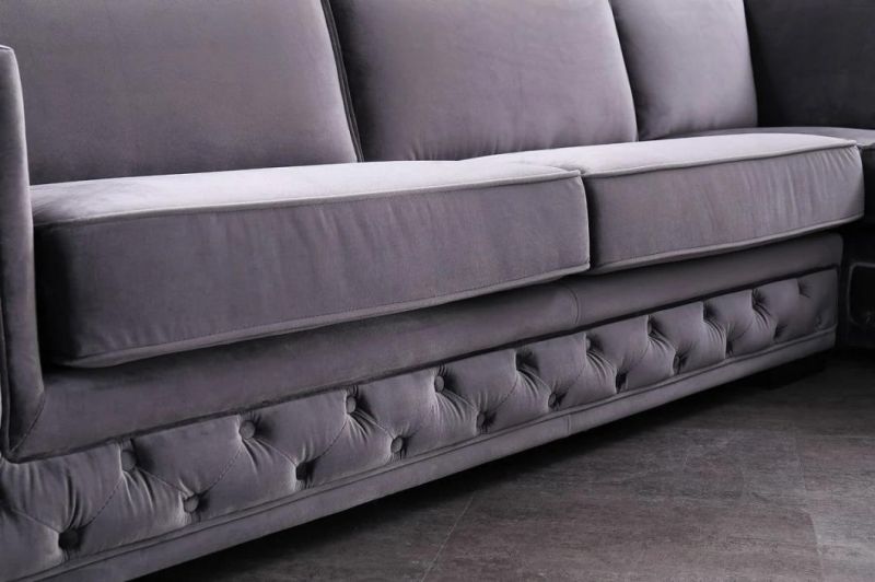 Divani Casa Jean Modern Grey Velvet Sectional Sofa Luxury Living Room Armrest Sectional Sofas