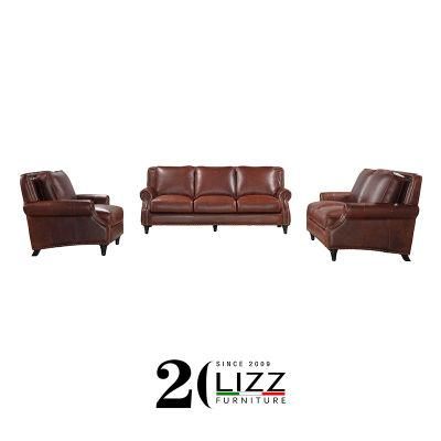 Factory Wholesale Antique Home Furniture Lounge Leisure Pure Leather Sofa Set