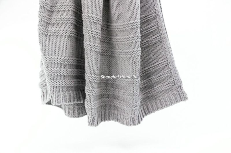 Home Outdoor Travel Bed Sofa Car Soft Warm Grey Knitted Texture Structure Striped Ribbed Throw Blanket Cover