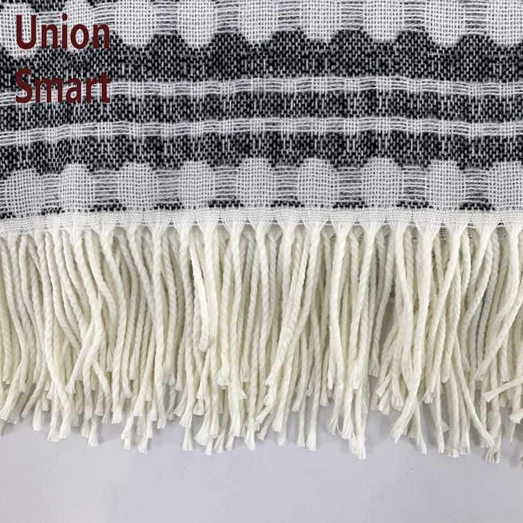 Modern Decorative Knitted Throw Blanket with Fringe for Couch Sofa