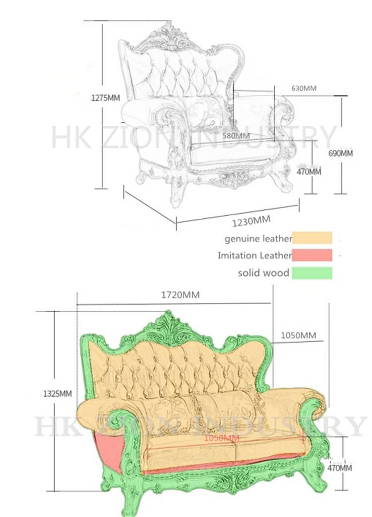 Traditional and Classical European Style Chesterfield Living Room Sofa Home Furniture Living Room Use Brown Genuine Leather Sofa Sectionals