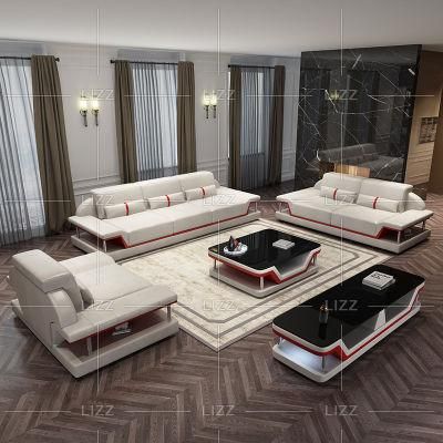 Superior Modern Living Room Home Office Furniture 1+2+3 Genuine Leather Sofa with Coffee Table