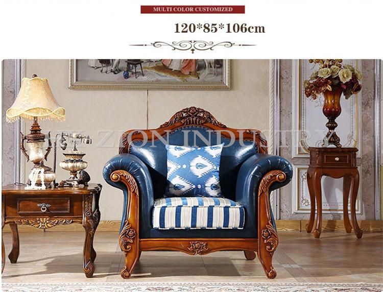 Royal Luxury European Style Living Room Sofa Couches Living Room Furniture Sofa Set Blue Leather Homeliving Furniture Recliner Sofa
