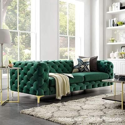 New Design Hotel Furniture Gold Chesterfield Stainless Steel Fabric Leather Sofas Sets Home Couch Living Room Sofa