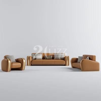 Sectional Luxury Modern Style Yellow Genuine Leather Living Room Hotel Home Furniture Sofa Set 1+2+3