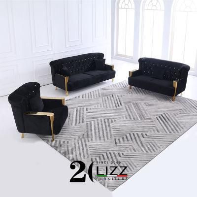 New Modern Design Home Furniture Set Leisure Velvet Fabric Sofa with Golden Metal Legs
