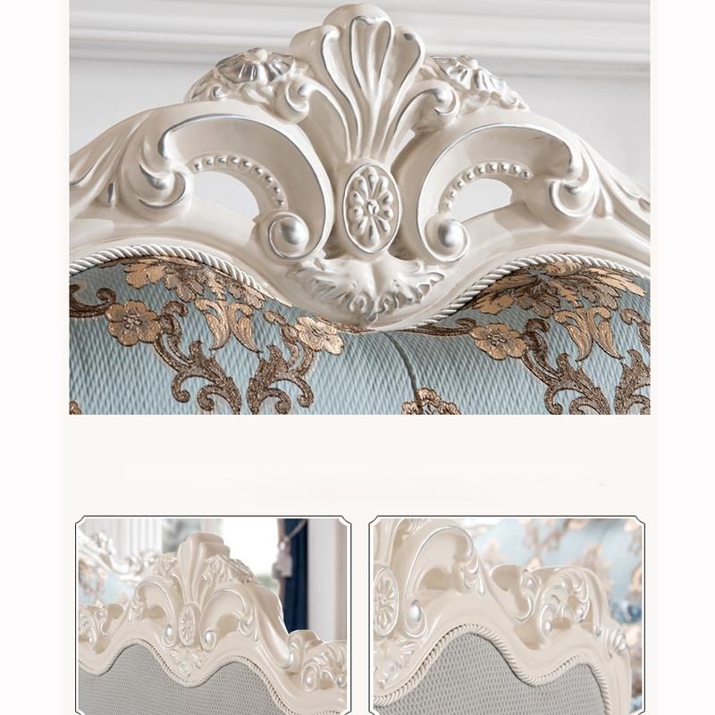 Optional Color Handmade Antique Wood Fabric Sofa with Coffee Table