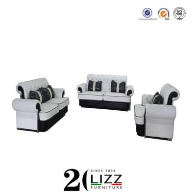 Top Grain Leather Classic Living Room Button Tufted Sofa Set