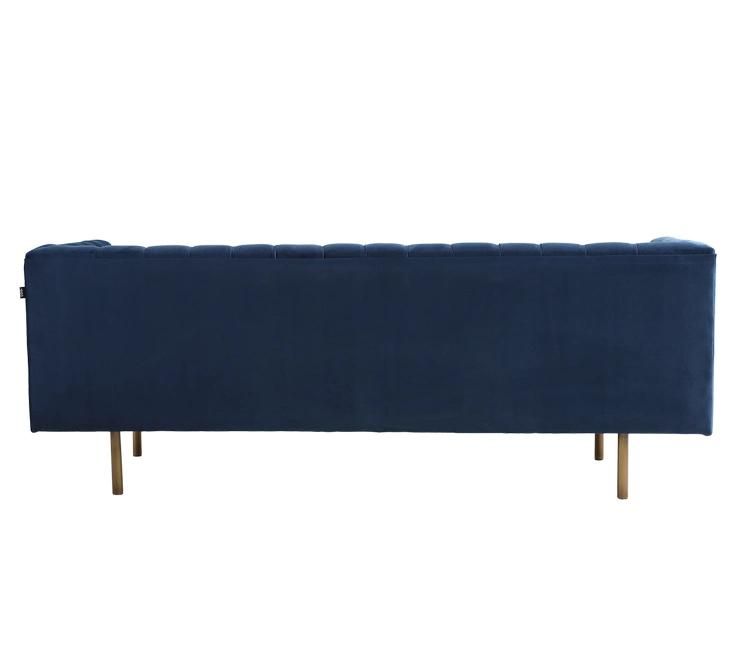 New Design Furniture Couch Navy Blue Velvet Sofa in Brass Legs for Two Seater and Three Seater Living Room Sofa
