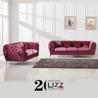 Modern Leisure Furniture with Two Seaters for Living Room Home Hotel Area Fabric Velvet Sofa Set