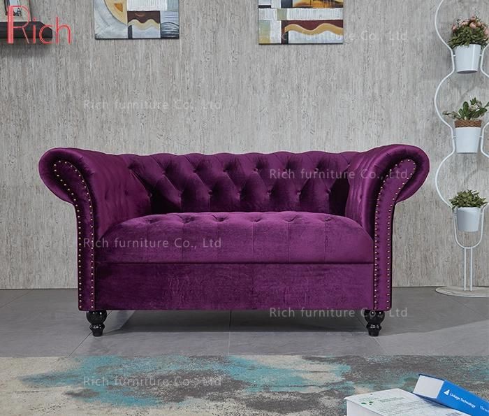 Living Room Furniture Velvet Chesterfield Sofa Couch Set with Buttons
