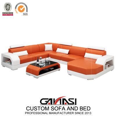 Chinese Furniture Living Room Style Genuine Leather Sectional Sofa with Tea Table