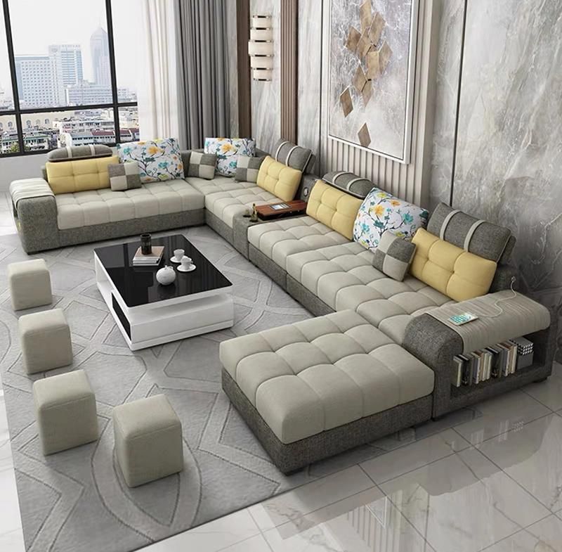 Home Furniture Living Room U Shape Vintage Bonded Leather Sectional Sofa