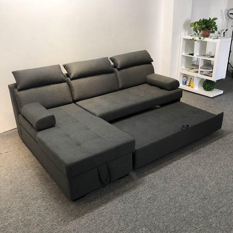 Faux Leather Sectional with Headrest Convert Type Sofa with Storage Locker