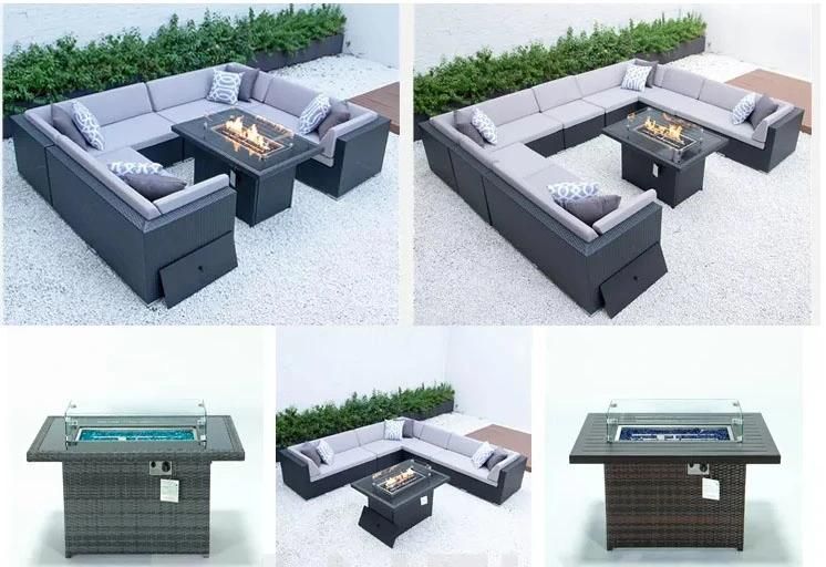 Wicker Garden Modular Sofa Ratan Base Assembly Fire Pit Table