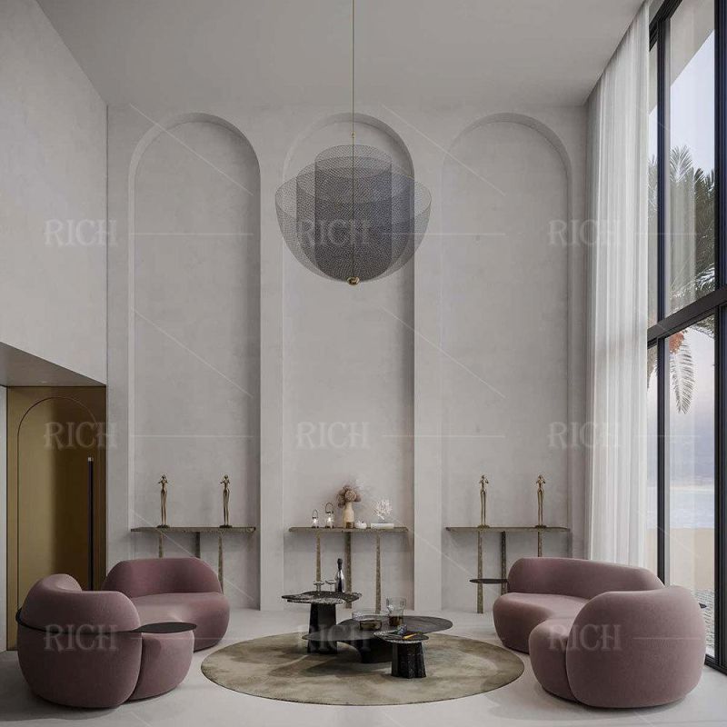 Luxury Velvet Fabric Sofa with Metal Living Room Half Round Moon Shape Sofa