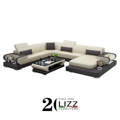 Professional LED Light Sofa Modern Design U Shape Leather Sofa
