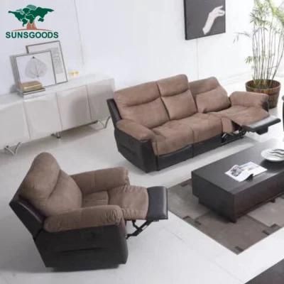 Fabric Massage Black and Brown Leather Recliner Sofa Set for Living Room