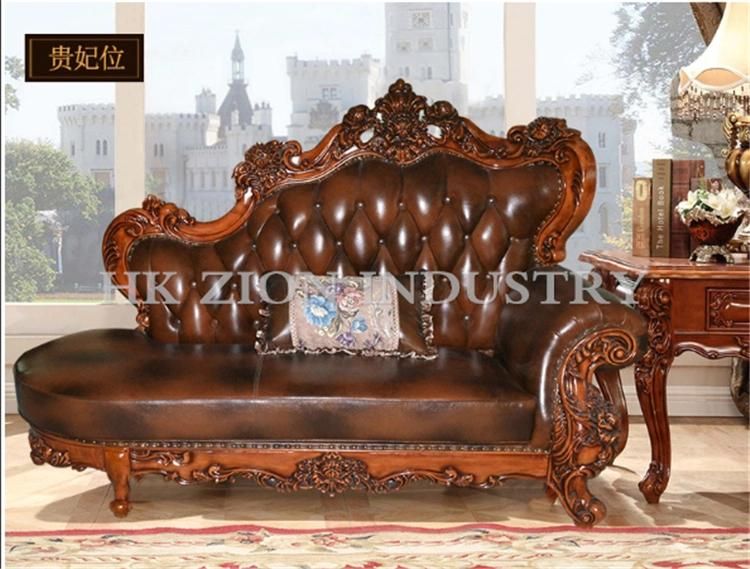 High End European Style Antique Sofa Classic Living Room Furniture Sets Chaise Longue Brown Solid Wood Frame Genuine Leather Sectional Sofa