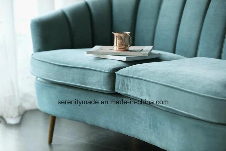 Lifestyle Living Furniture Contempary Green Velvet Fabric Sofa with Brass Legs