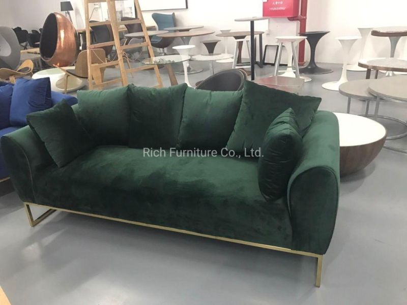Modern Home Furniture Stainless Golden Fame 3-Seater Multi-Pillow Velvet Fabric Full Set Sofa