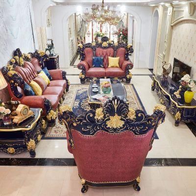Living Room Furniture Antique Royal Leather Sofa Set in Optional Couch Seat and Furnitures Color
